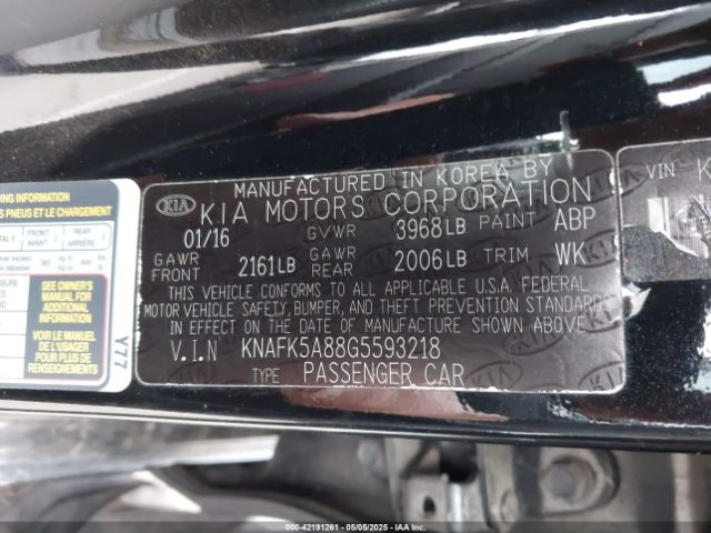 KNAFK5A88G5593218 KIA FORTE LX