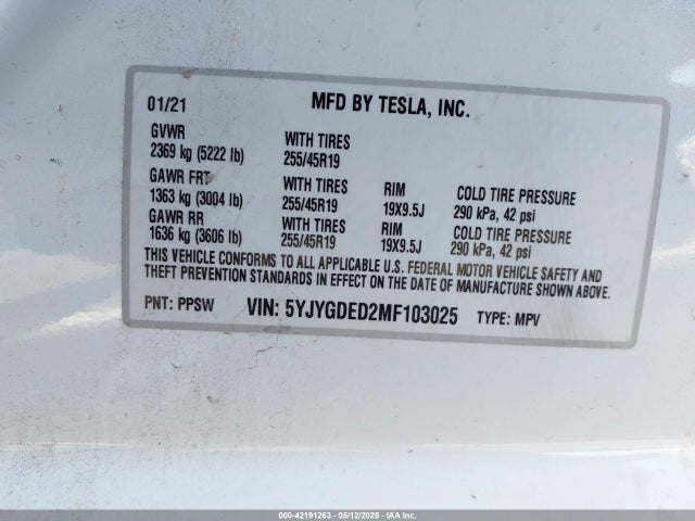 5YJYGDED2MF103025 Tesla Model Y