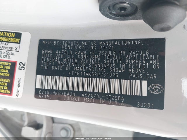 4T1G11AK6RU231326 Toyota CAMRY SE