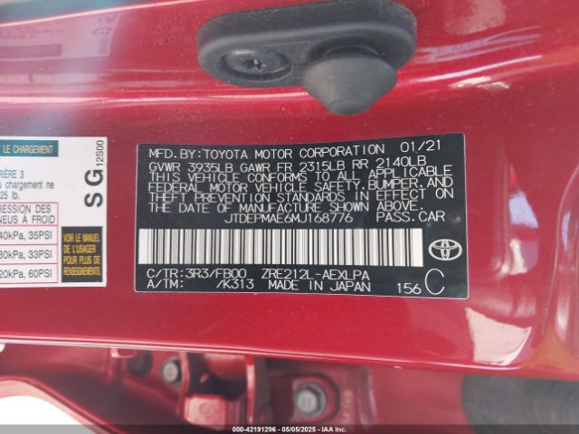 JTDEPMAE6MJ168776 Toyota COROLLA LE