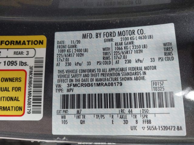2021 FORD BRONCO SPORT 3FMCR9B61MRA08179 Photo 8