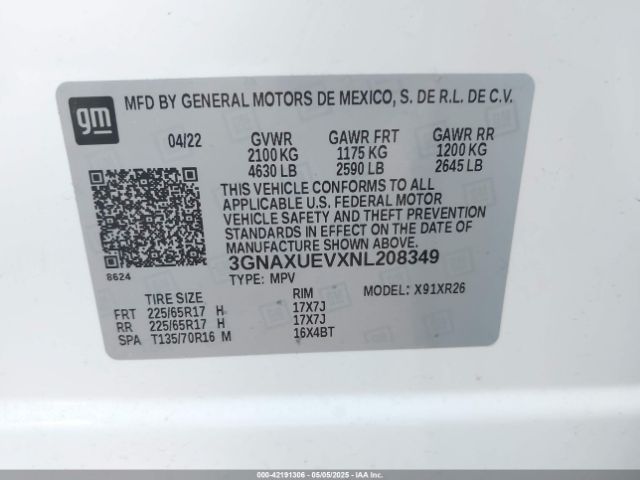 2022 CHEVROLET EQUINOX 3GNAXUEVXNL208349 Photo 8
