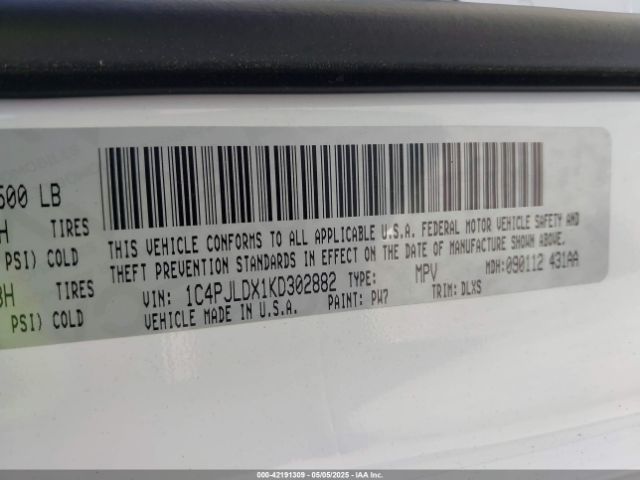 1C4PJLDX1KD302882 Jeep Cherokee Limited Fwd
