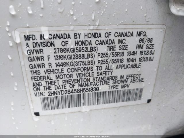 2008 ACURA MDX 2HNYD28458H551830 Photo 8