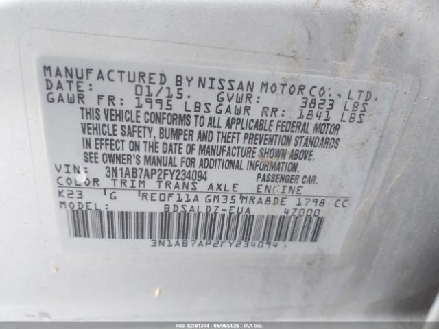 3N1AB7AP2FY234094 Nissan Sentra Fe+ S/s/sl/sr/sv