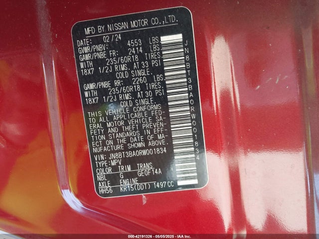 JN8BT3BA0RW001834 Nissan Rogue Sv Fwd