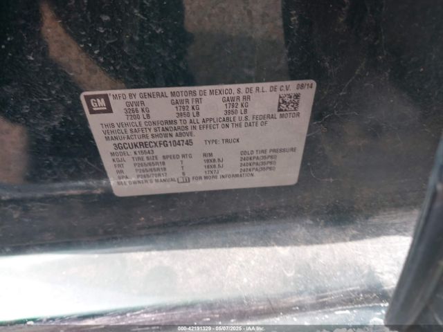 3GCUKRECXFG104745 Chevrolet Silverado 1500 2lt