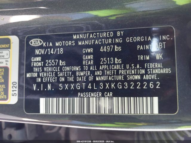 5XXGT4L3XKG322262 KIA Optima Lx