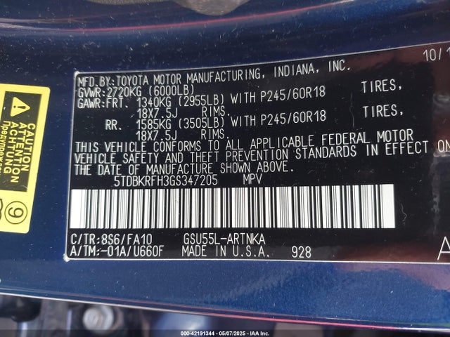 Toyota Highlander Le Plus V6 2016 5TDBKRFH3GS347205 Image 9