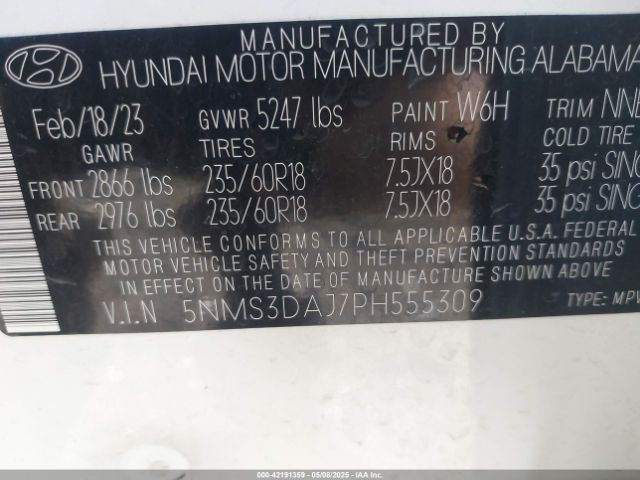 2023 HYUNDAI SANTA FE 5NMS3DAJ7PH555309 Photo 8