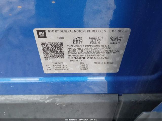 3GNAXNEV1KS554751 Chevrolet Equinox Premier