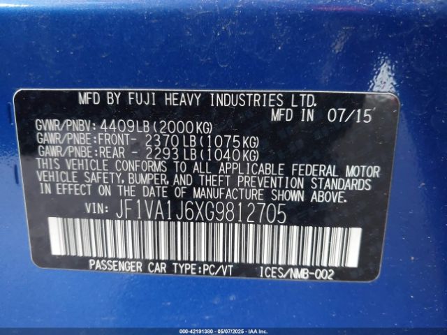 JF1VA1J6XG9812705 Subaru Wrx Limited