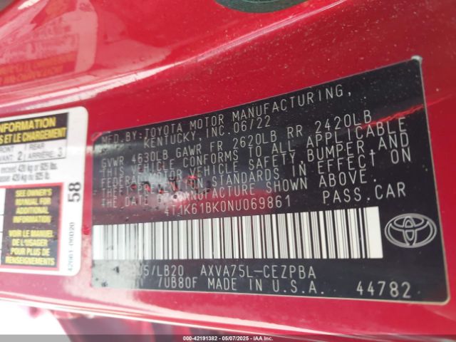 4T1K61BK0NU069861 Toyota Camry Xse Awd