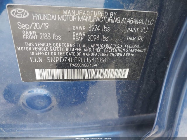5NPD74LF9LH541088 Hyundai ELANTRA SE