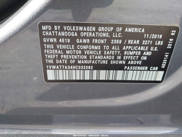 1VWAT7A34HC032082 Volkswagen Passat 1.8t S