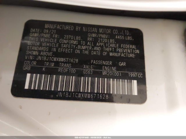 JN1BJ1CWXMW671628 Nissan Rogue Sport Sl Awd Xtronic Cvt