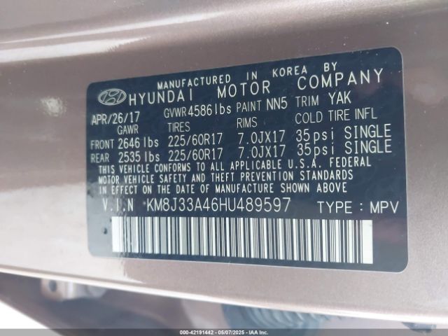 KM8J33A46HU489597 Hyundai TUCSON SE
