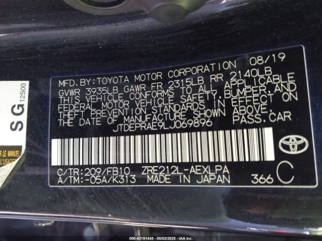 JTDEPRAE9LJ069896 Toyota 2zr-fae