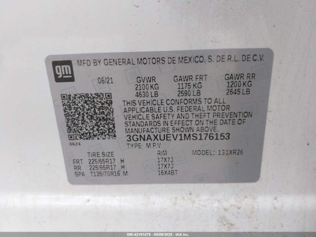 3GNAXUEV1MS176153 Chevrolet Equinox Awd Lt