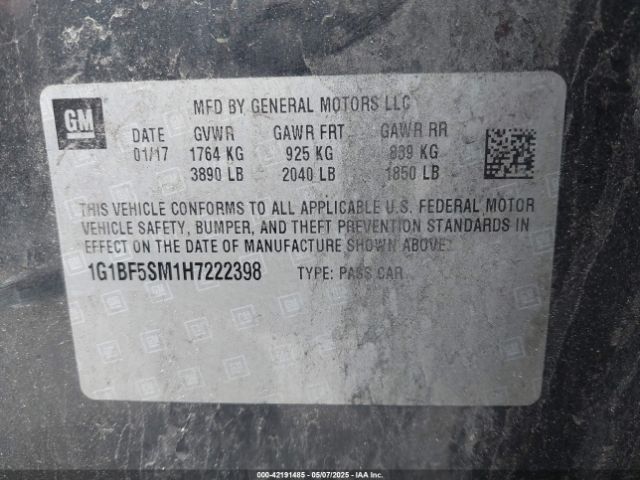 1G1BF5SM1H7222398 Chevrolet Cruze Premier Auto