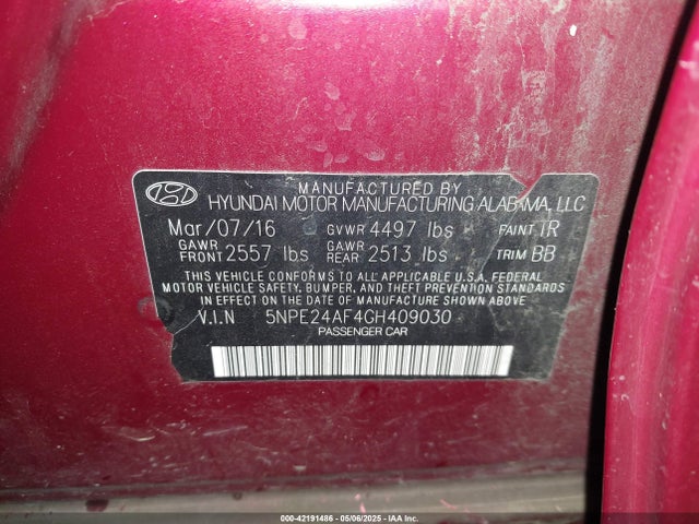 5NPE24AF4GH409030 Hyundai dohc gdi theta-ii