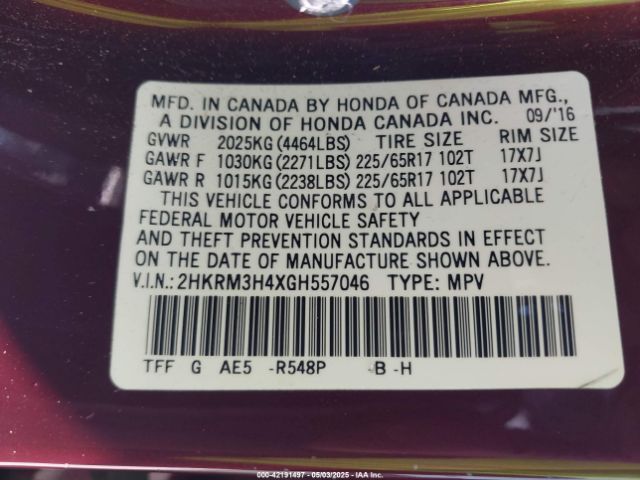 2HKRM3H4XGH557046 Honda CR-V SE
