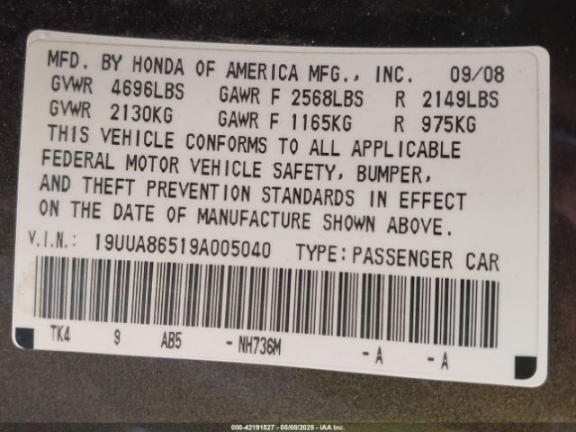 2009 ACURA TL 19UUA86519A005040 Photo 8