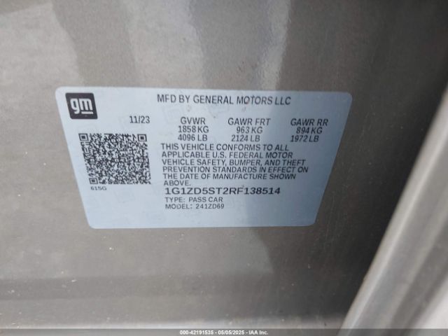 1G1ZD5ST2RF138514 Chevrolet Malibu Fwd 1lt