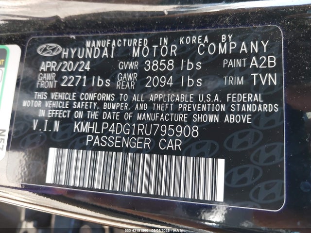 KMHLP4DG1RU795908 Hyundai Elantra Limited