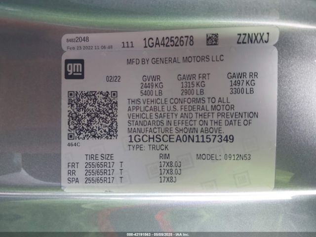1GCHSCEA0N1157349 Chevrolet Colorado 2wd  Long Box Lt