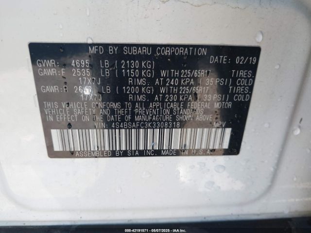 4S4BSAFC3K3308318 Subaru Outback 2.5i Premium