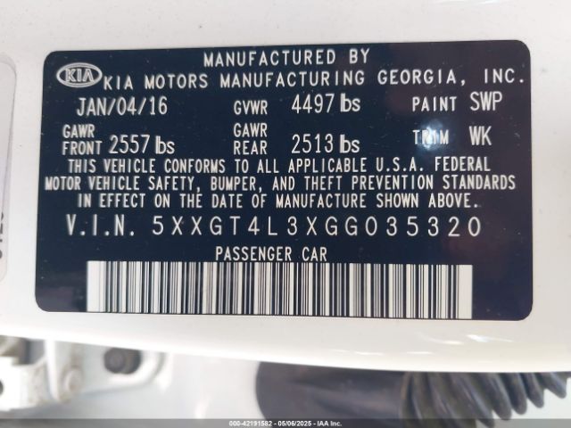 5XXGT4L3XGG035320 KIA Optima Lx