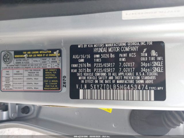 5XYZTDLB5HG453474 Hyundai Santa Fe Sport 2.4l