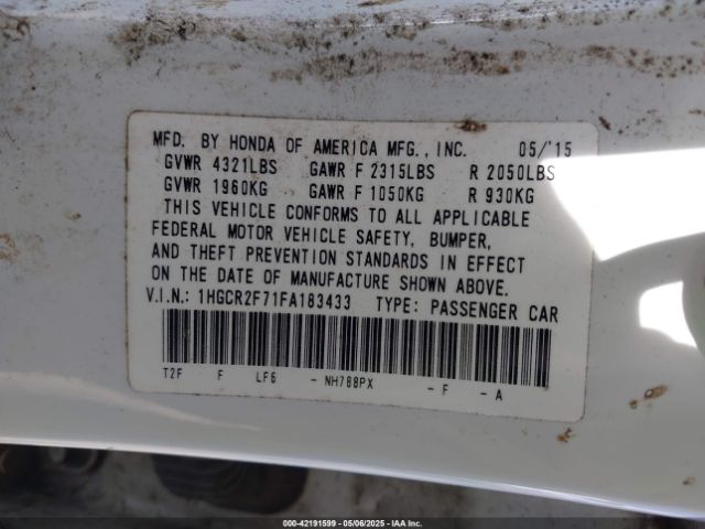 1HGCR2F71FA183433 Honda k24w1