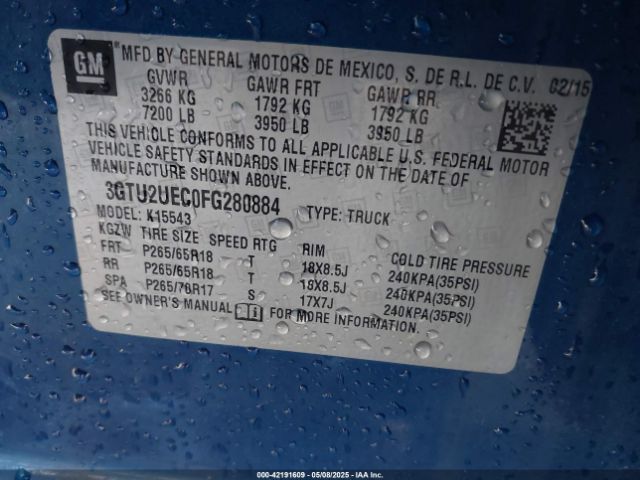 3GTU2UEC0FG280884 GMC Sierra 1500 Sle