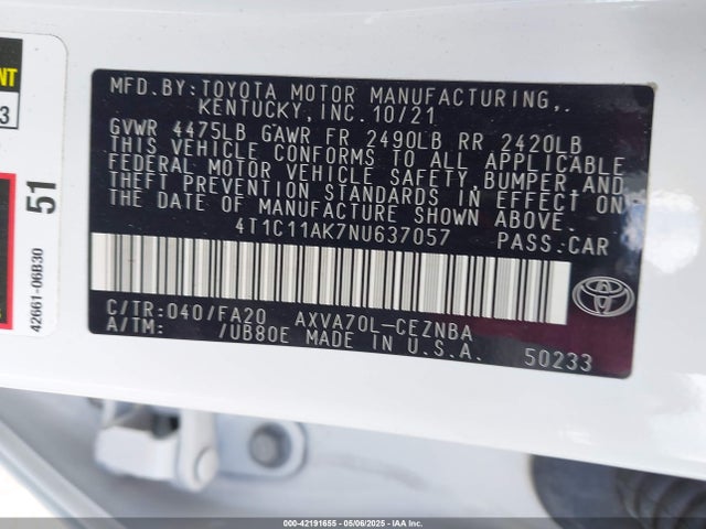 4T1C11AK7NU637057 Toyota a25a-fks