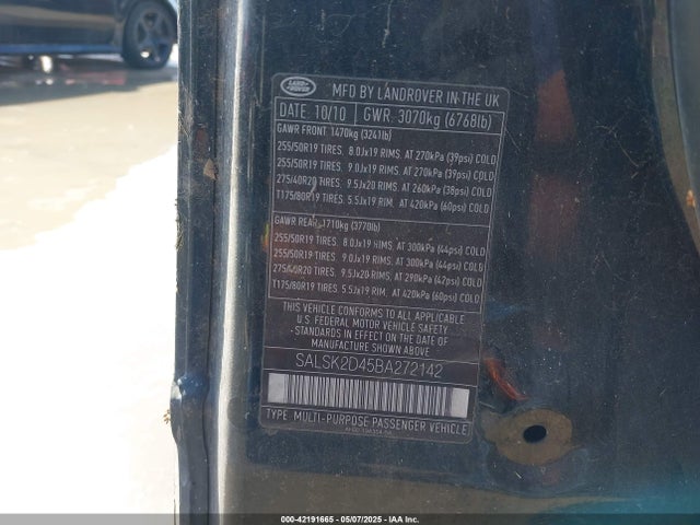 Продаж на аукціоні авто 2011 Land Rover Range Rover Sport Hse, vin: SALSK2D45BA272142, номер лоту: 42191665
