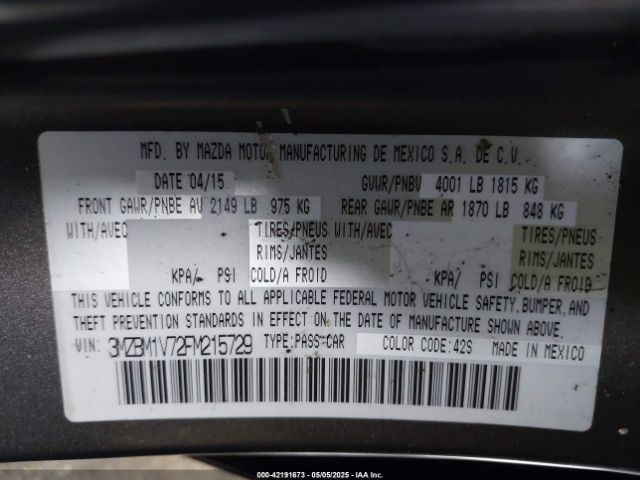 3MZBM1V72FM215729 Mazda Mazda3 I Touring