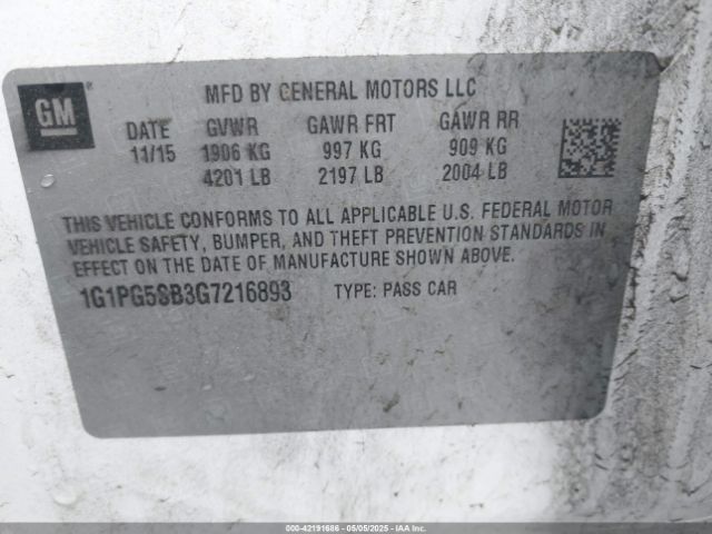 1G1PG5SB3G7216893 Chevrolet Cruze Limited Ltz Auto