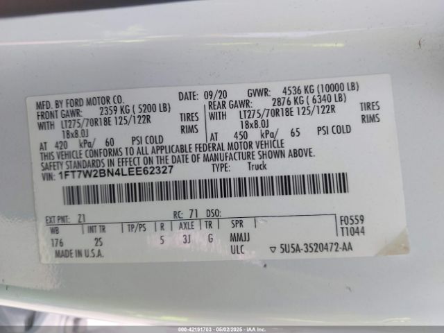 1FT7W2BN4LEE62327 Ford F-250 Xlt