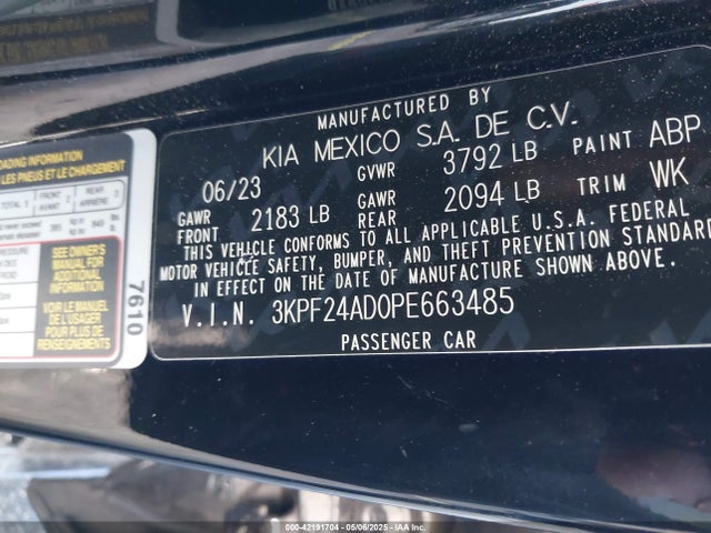 3KPF24AD0PE663485 KIA Forte Lxs