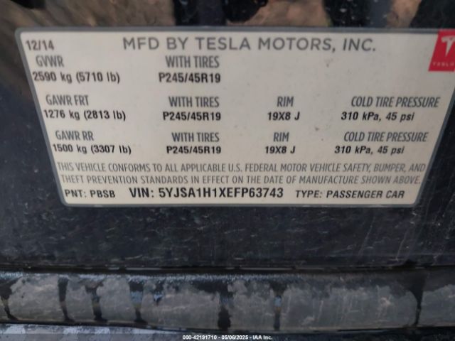 5YJSA1H1XEFP63743 Tesla Model S P85