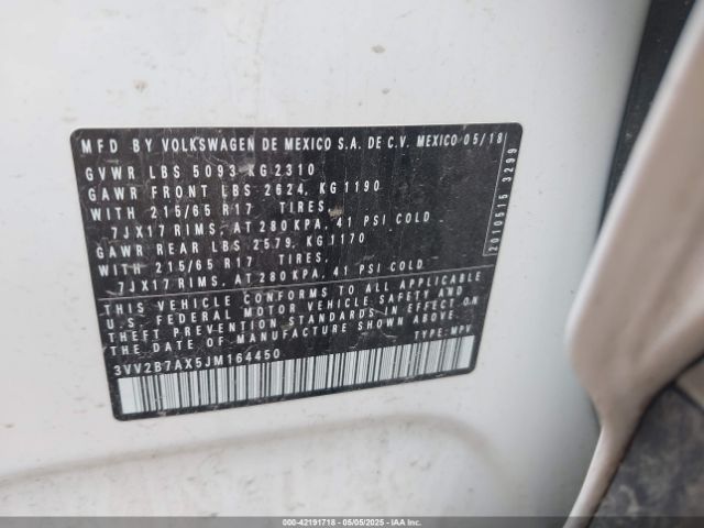 3VV2B7AX5JM164450 Volkswagen Tiguan 2.0t Se/2.0t Sel