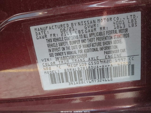 Nissan Sentra 2021 3N1AB8CV6MY324668 Image 9