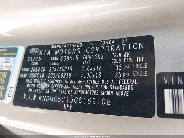 KNDMC5C15G6169108 KIA dohc gdi lambda ii