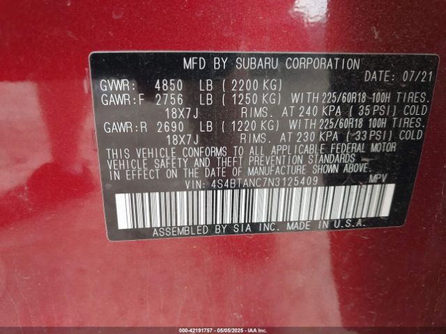 2022 SUBARU OUTBACK 4S4BTANC7N3125409 Photo 8