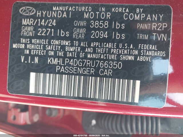 KMHLP4DG7RU766350 Hyundai Elantra Limited