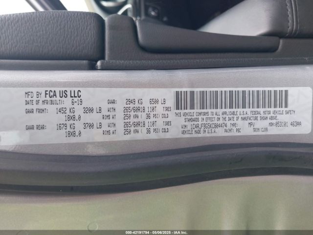 1C4RJFBG5KC804474 Jeep Grand Cherokee Limited 4x4