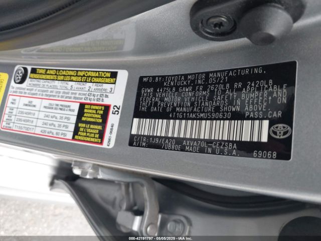 4T1G11AK5MU590630 Toyota CAMRY SE