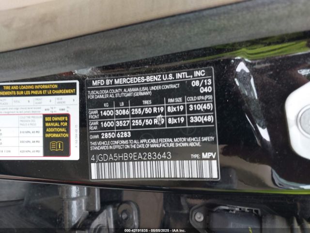 4JGDA5HB9EA283643 Mercedes-Benz Ml 350 4matic